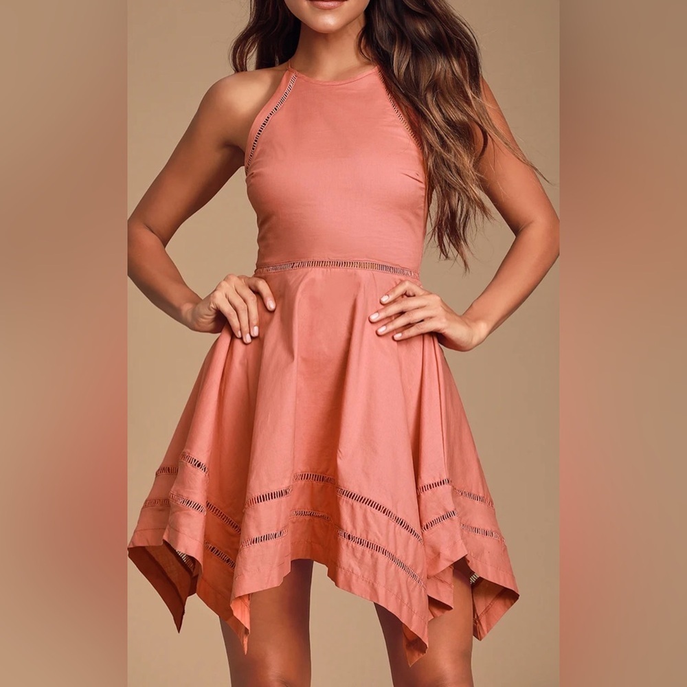 Lulu’s Catch Your Eye Rusty Rose Skater Dress Size XL Minimalist Modern Chic - Picture 9 of 9